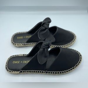 CHASE + CHLOE Sierra Black Faux Nubuck Suede Bow Slide Mules 7.5 New